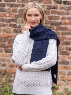 Wool and Cashmere Aran Scarf Navy