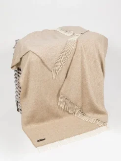 Wool and Cashmere Beige Herringbone Throw Col: 1475
