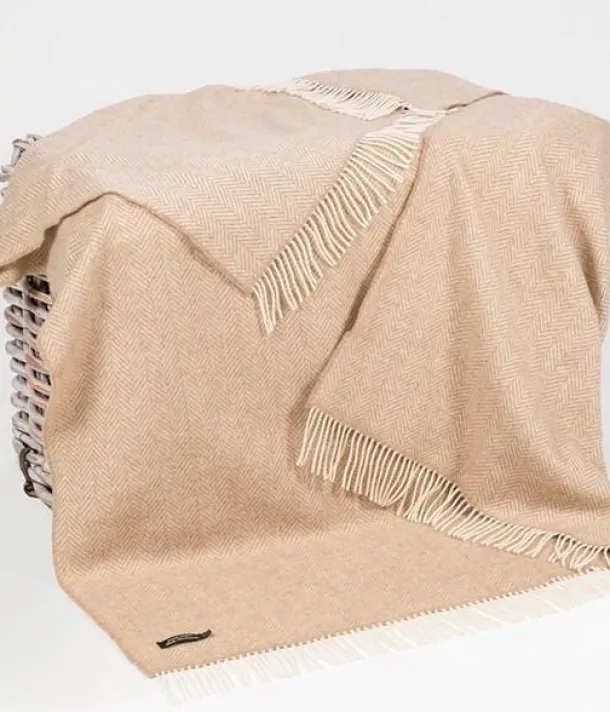 Wool and Cashmere Beige Herringbone Throw Col: 1475