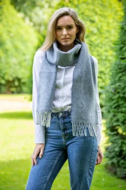 Wool and Cashmere Blue Herringbone Scarf 2424