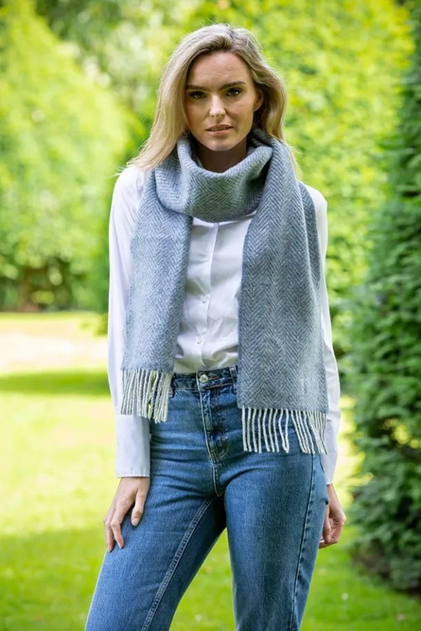 Wool and Cashmere Blue Herringbone Scarf 2424