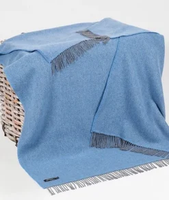 Wool and Cashmere Blue Herringbone Throw Col: 1403