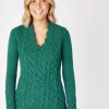 Wool and Cashmere Cable v Neck Sweater - Green Garden