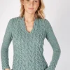 Wool and Cashmere Cable v Neck Sweater - Ocean Mist