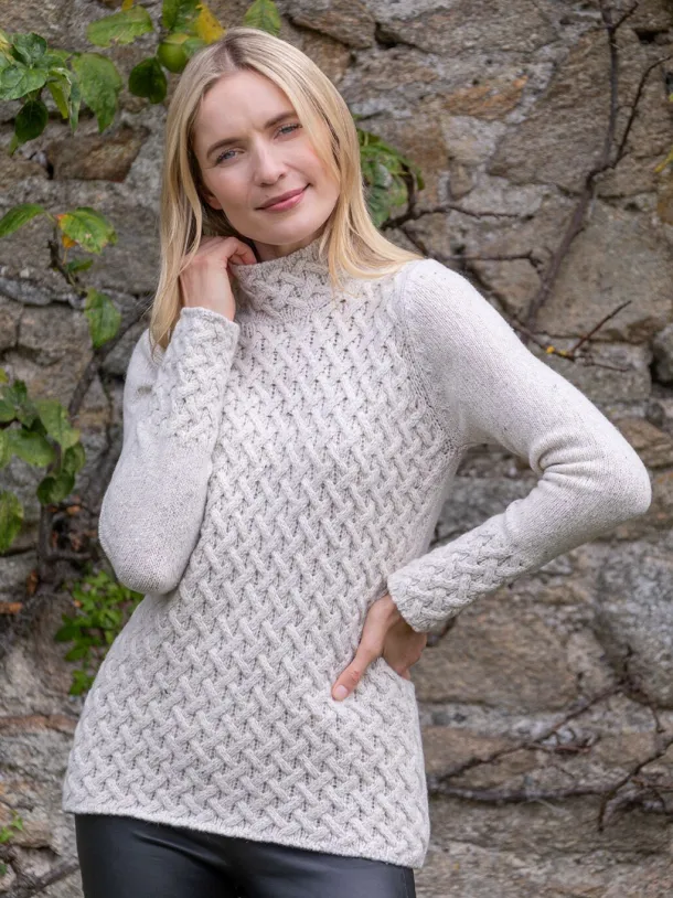 Wool and Cashmere Cosy Trellis Sweater - Chalk