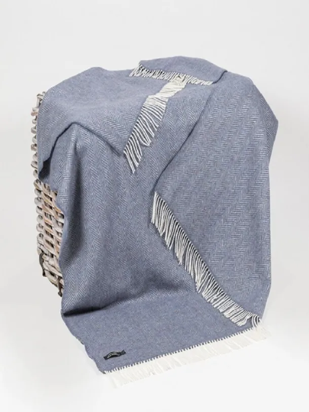 Wool and Cashmere Dusty Blue Herringbone Col:1476