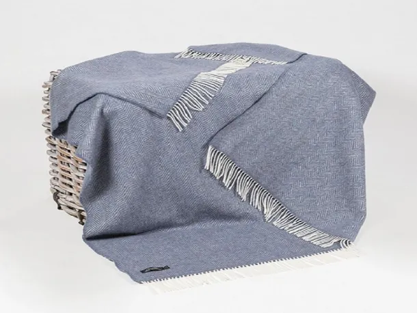 Wool and Cashmere Dusty Blue Herringbone Col:1476