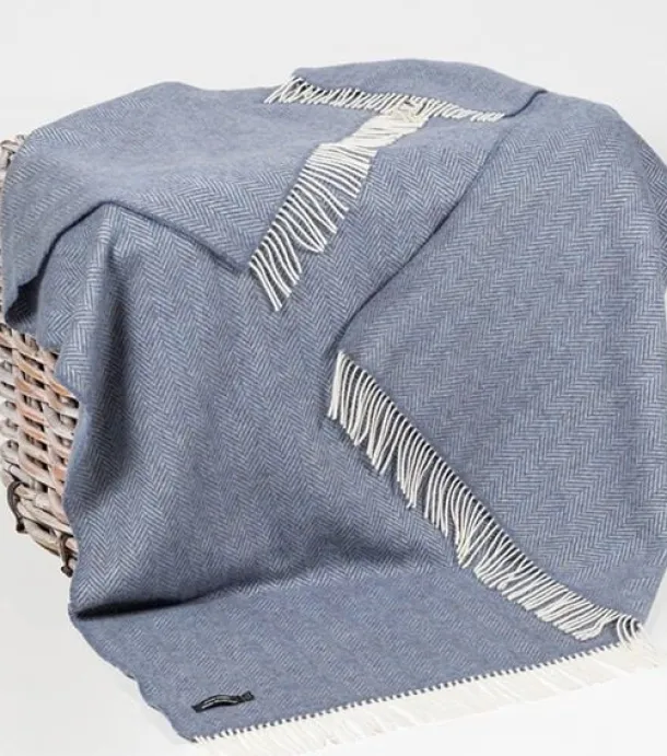 Wool and Cashmere Dusty Blue Herringbone Col:1476