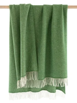 Wool and Cashmere Herringbone Throw Green Col.1491