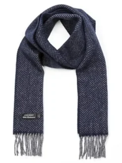 Wool and Cashmere Herringbone Scarf - Navy 2425