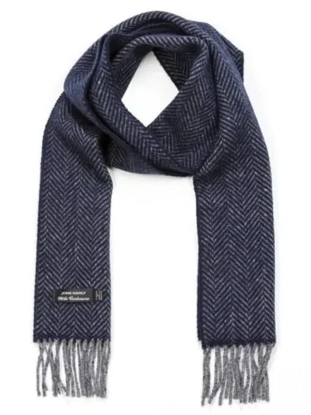 Wool and Cashmere Herringbone Scarf - Navy 2425