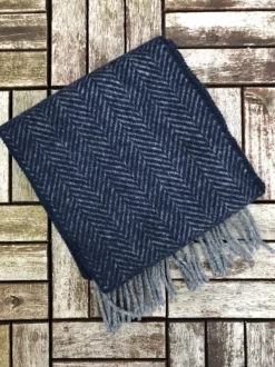 Wool and Cashmere Herringbone Scarf - Navy 2425