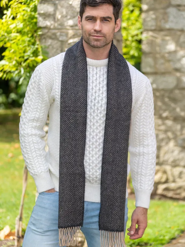 Wool and Cashmere Herringbone Scarf Charcoal / Beige 2410