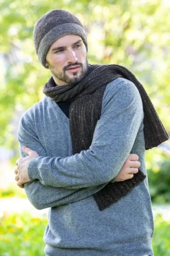 Wool and Cashmere Luxe Ribbed Scarf Charcoal - Made in Ireland
