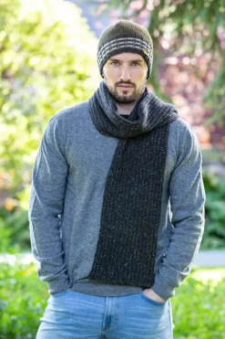 Wool and Cashmere Luxe Ribbed Scarf Charcoal - Made in Ireland