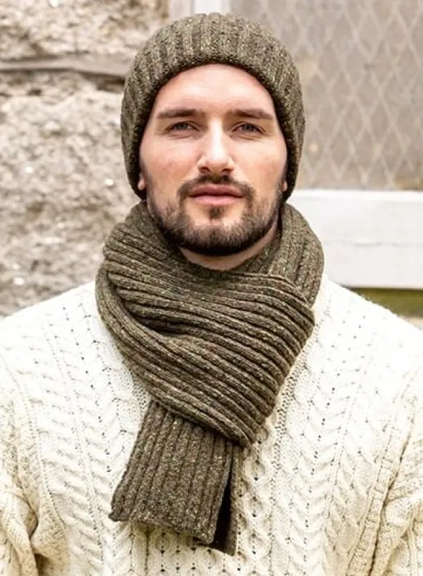 Wool and Cashmere Luxe ribbed scarf - forest green