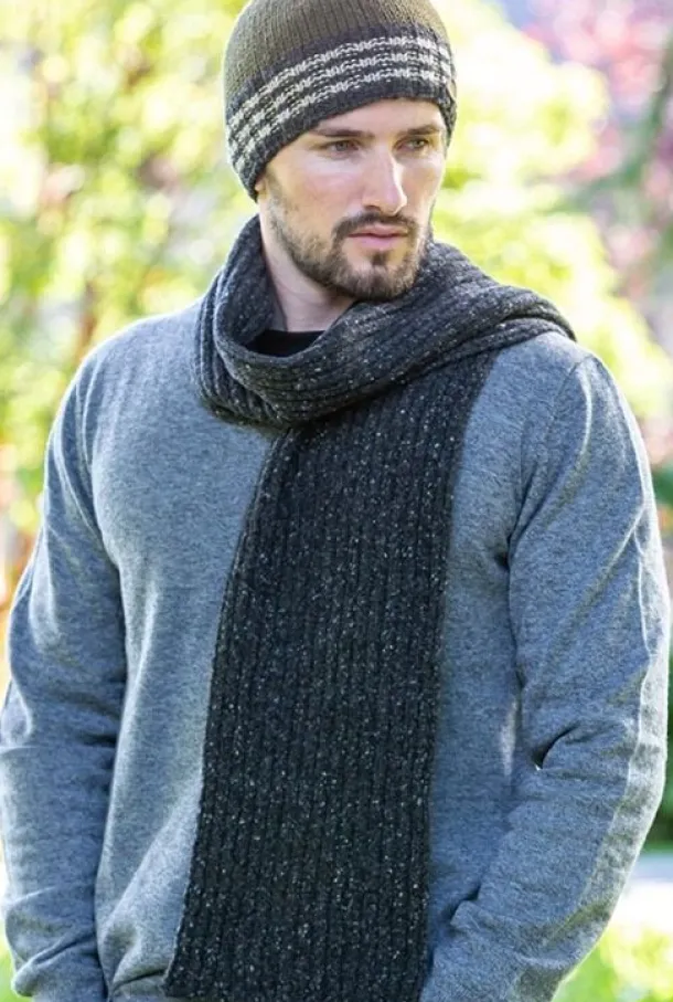 Wool and Cashmere Luxe Ribbed Scarf Charcoal - Made in Ireland