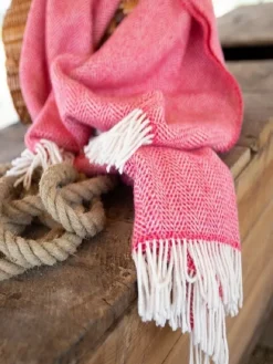 Wool and Cashmere Raspberry Herringbone Throw Col: 1406