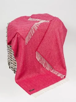 Wool and Cashmere Raspberry Herringbone Throw Col: 1406