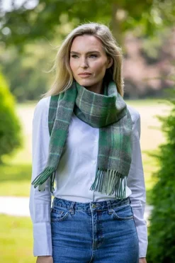 Wool and Cashmere Scarf Green Tartan