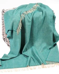 Wool and Cashmere Turquoise Herringbone Throw Col: 1417