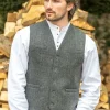Wool Blend Lined Waistcoat Grey Herringbone