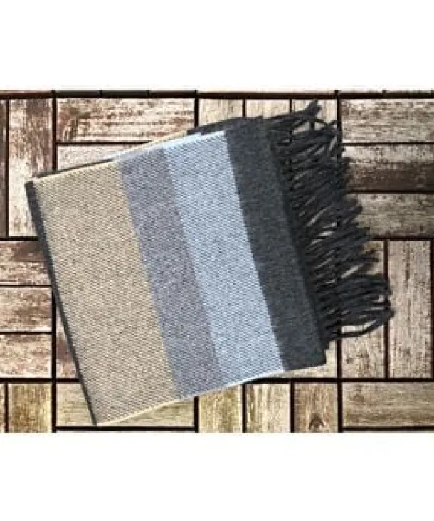Wool Cashmere Scarf Made in Ireland - Blue/Grey/Beige Mix 8003