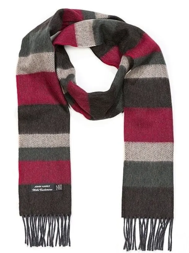 Wool Cashmere Scarf Made in Ireland - Wine/green/charcoal Mix 8002