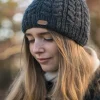 100% Wool Fully Lined Aran Pull on Hat Charcoal